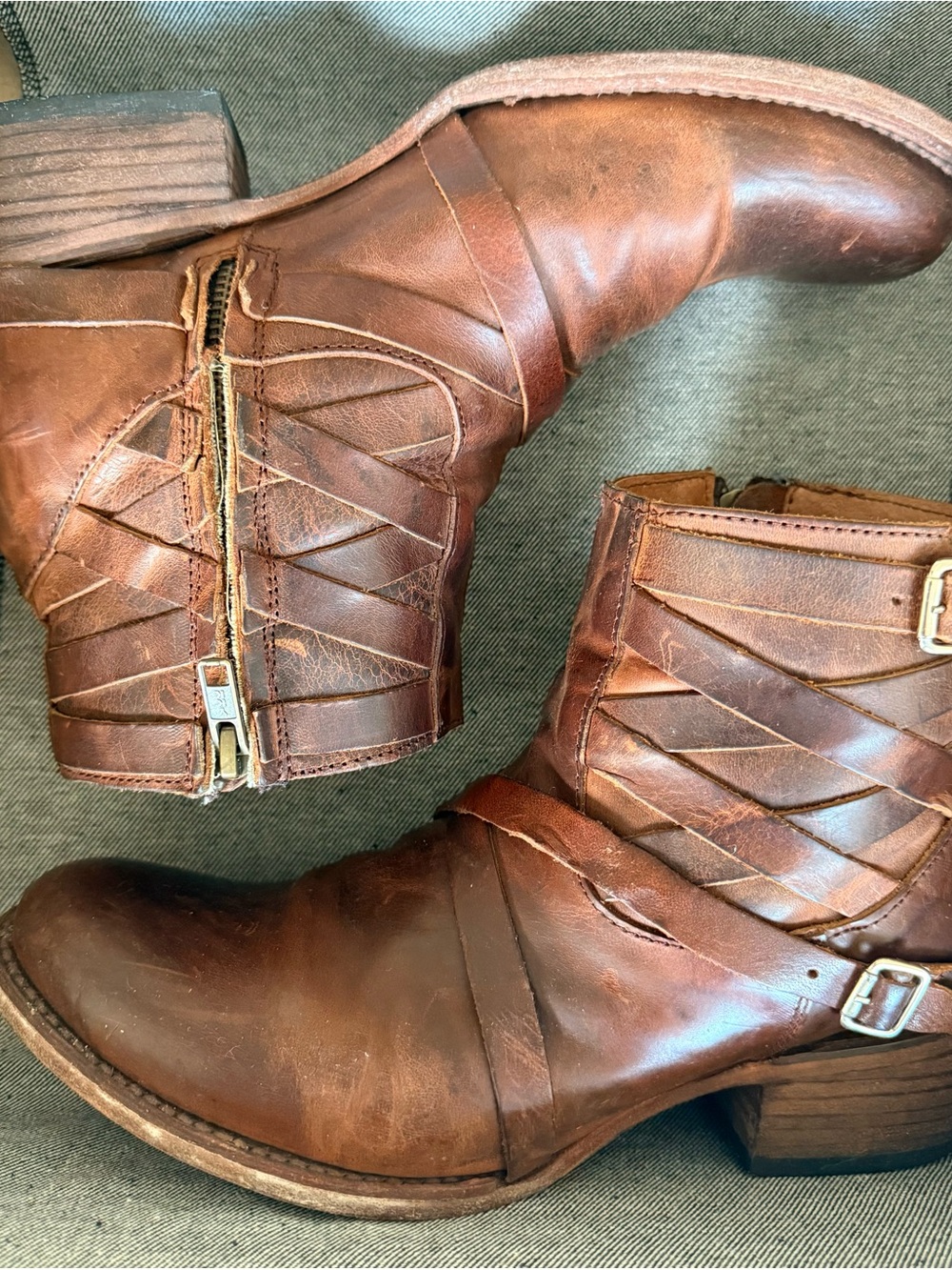 Freebird by Steven Brown Distressed Leather Ankle Boots with Buckle Accents